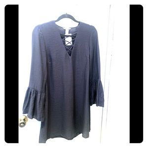 Beautiful gray fabric crosscross bell sleeve dress